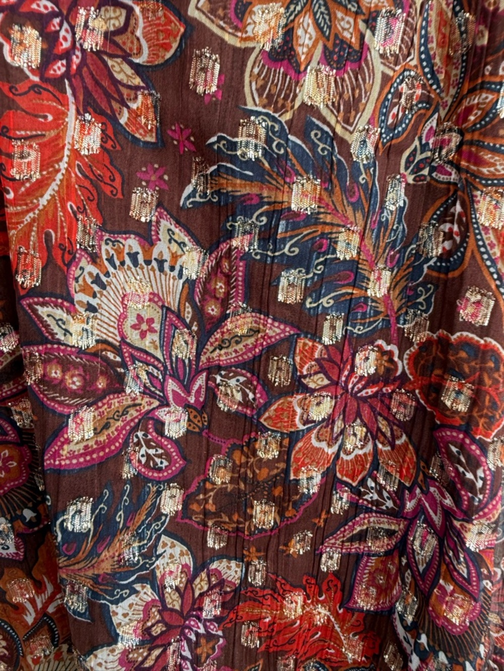 LOFT Floral Paisley V-Neck Long Sleeve Blouse with Jewel Tones Size S - Picture 2 of 5